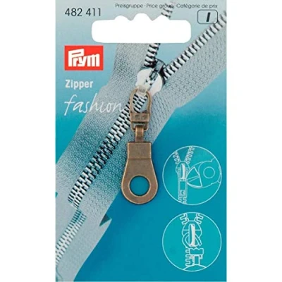 Image of Prym PRYM_482411 Fashion Zipper Pullers Eyelet, Metal, Antique Brass, 9.3 x 5.7 0.7 cm