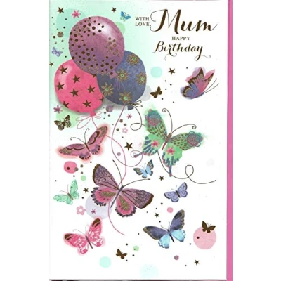Image of Birthday Greeting Card for Mum with Love Happy 17 x 27 Centimetres Balloons and Butterflies