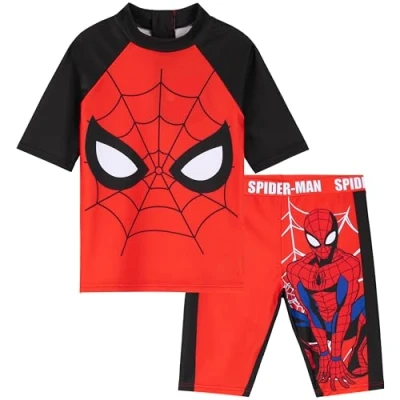 Image of Marvel Boys 2 Piece Swimwear Set for Kids Beach, Pool, Holiday Essentials (9 10 Years, Red/Black)