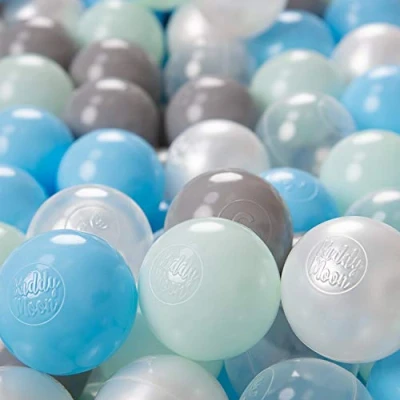Image of KiddyMoon Soft Plastic Play Balls For Children 200 Balls/6Cm 2.36In Colourful Made In EU, Pearl/Grey/Transparent/Baby Blue/Mint