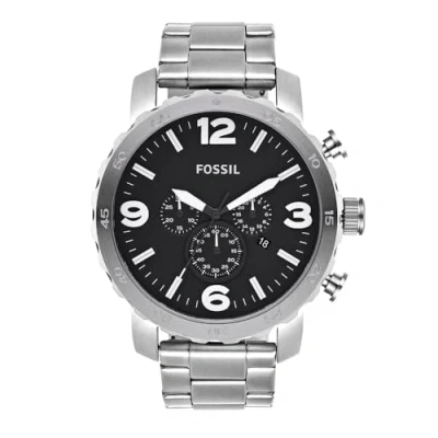 Image of Fossil Watch for Men Nate, Quartz Chronograph Movement, 50 mm Silver Stainless Steel Case with a Strap, JR1353