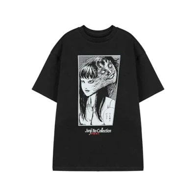 Image of Vanilla Underground Junji Ito Collection Tomie Unisex Black Graphic Tee Horror Manga Short Sleeve T Shirt Crew Neck Casual Apparel Macabre Artwork