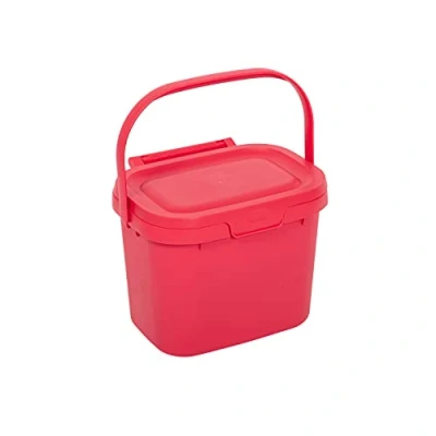 Image of Addis Everyday Kitchen Food Waste Compost Caddy Bin, 4.5 Litre, Pomegranate, 518694