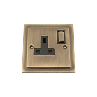 Image of Single Plug Socket 1 Gang 13 Amp Victorian Antique Brass