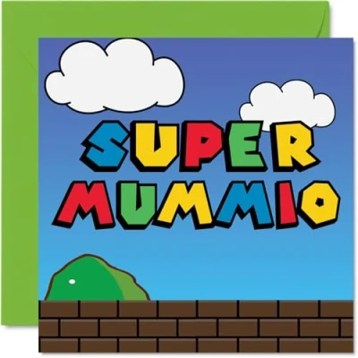 Image of Super Birthday Cards for Mum Mummio Card from Daughter Son Child, Toddler Baby 1st Mother&#039;s Day, 145mm x Video Game Gamer Fun Funny Greeting