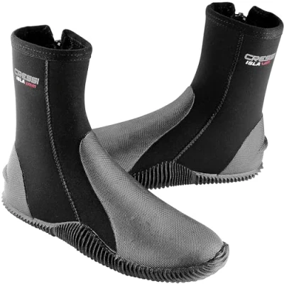 Image of Cressi Men&#039;s Isla Diving Boots with Soles 3 5mm Black Large, Red Logo, Large UK