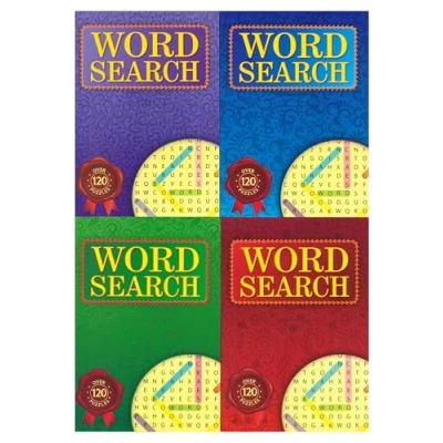 Image of Set of 4 Word Search Puzzles A5 Pads Adults Brain Teaser Challenges Searches Large Text 120 Per