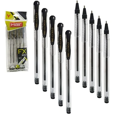 Image of FLAIR FX 10 x 1.0mm Tip Dark BLACK Ballpoint Pens Smooth Writing Office School