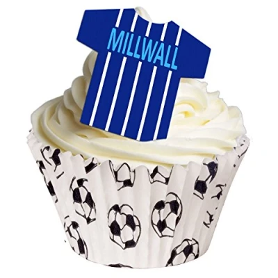 Image of 24 Edible T Shirt Decorations Great for Millwall Fans Perfectly pre Cut Wafer just pop Them Out The Packaging and top on Your Cake Pack of by CDA Products Ltd