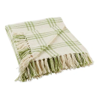 Image of DII Modern Farmhouse Plaid Collection Cotton Fringe Throw Blanket, 50x60, White/Antique Green