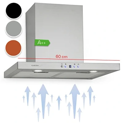 Image of Klarstein Cooker Hood, Extractor Fan for Kitchen w/Dishwasher Aluminium Grease Filter, 600m3/h flow, LEDs, EEC A++ Hoods, Wall Mount Steel Vent Fan, Silver, 60 cm