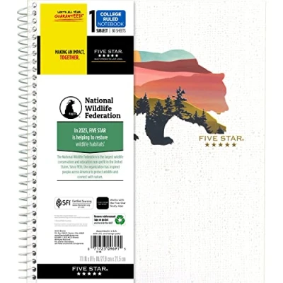Image of Five Star Spiral Notebook + Study App, 1 Subject, College Ruled Paper, 11&quot; x 8 1/2&quot;, 80 Sheets, Count (820088FM)