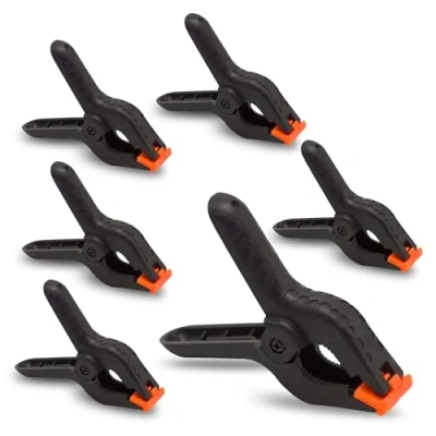 Image of Pack of 6 Plastic Spring Grip Clamps 3 Inches Quick Craft Wood Work Clamp