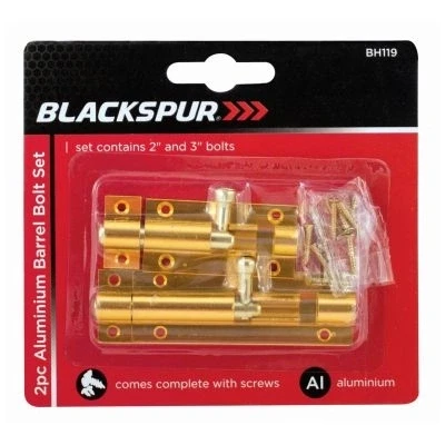 Image of 2pc Brass Aluminium Barrel Bolt Set 2 Sizes By Blackspur