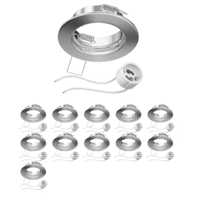 Image of ledscom.de 12 Pieces Ceiling recessed Frame Fere Chrome matt (LED/Halogen/GU10/MR16/PAR16/50mm) incl. GU10 Socket