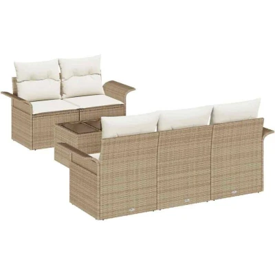 Image of vidaXL 6 Piece Garden Sofa Set with Cushions Beige Poly Rattan