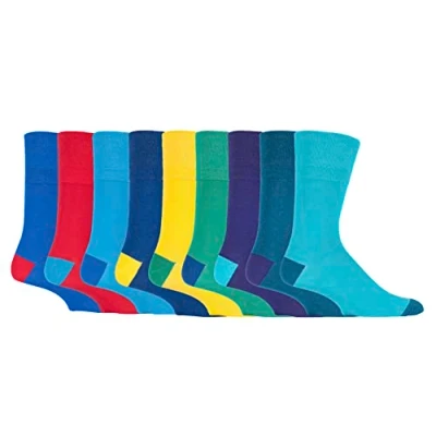 Image of Gentle Grip 9 Pairs Mens Non Elastic Cotton Socks Soft Loose Top Diabetic Friendly (6 11, Colourburst Mix 2)