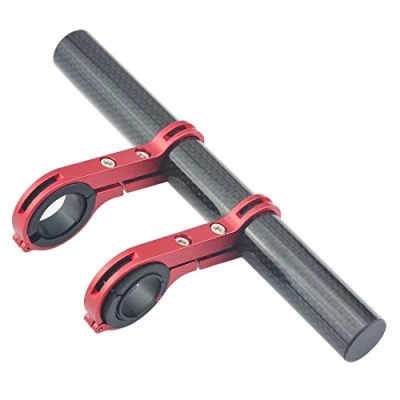 Image of UPANBIKE Bike Handlebar Extender Extension Carbon Fiber Bracket Aluminum Alloy Clamp for Bicycle Speedometer Headlight Light Lamp Holder (Red 20cm Double Clamp)
