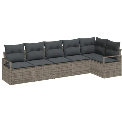 Image of vidaXL 6 Piece Garden Sofa Set with Cushions Grey Poly Rattan
