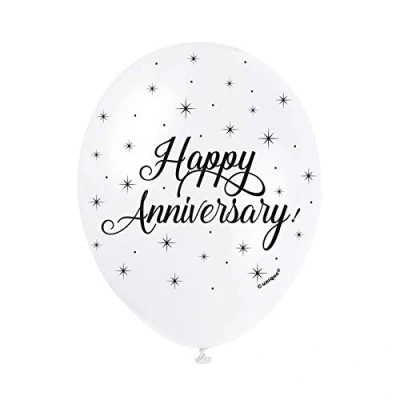 Image of Happy Anniversary White Latex Balloons (30cm) Pack of 5 Elegant Celebration Decorations