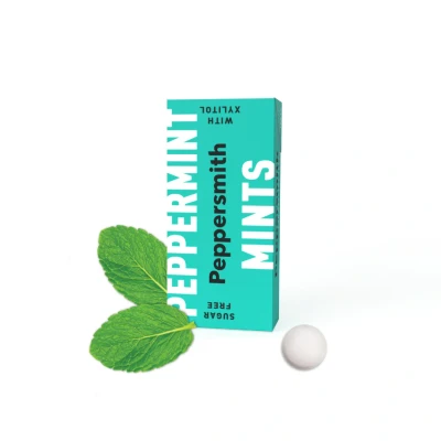 Image of MINTS: ENGLISH PEPPERMINT XYLITOL MINTS 12 X 15G POCKET PACKS