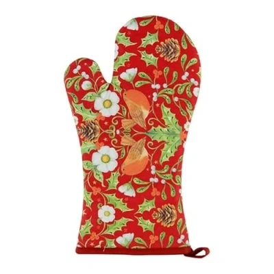 Image of Pair of Oven Gloves Christmas Berry Thief Design, William Morris inspired