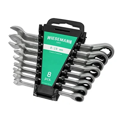 Image of Ratchet Spanner Set 8pcs. 8 19mm with 72 Teeth from WIESEMANN 1893 Ring Made Chrome Plated CV Steel 80393