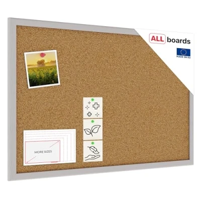 Image of ALLboards Cork Board Grey with Wooden Frame 60x40cm, Corkboard Bulletin Notice