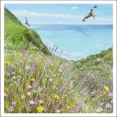 Image of Woodmansterne Artistic General Greeting Card &#039;Flying High&#039; Birds Flying Over a Pretty Coastal Path Suitable for Birthday by Lucy Grossmith