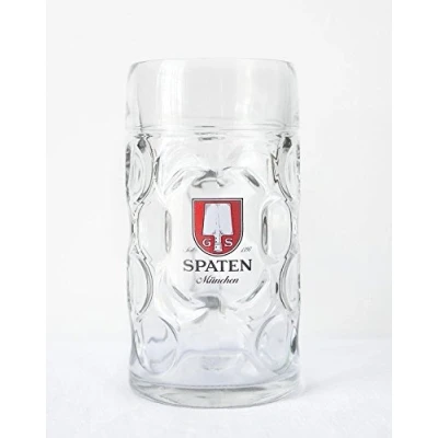 Image of 1 Liter Spaten Logo Dimpled Glass Beer Stein
