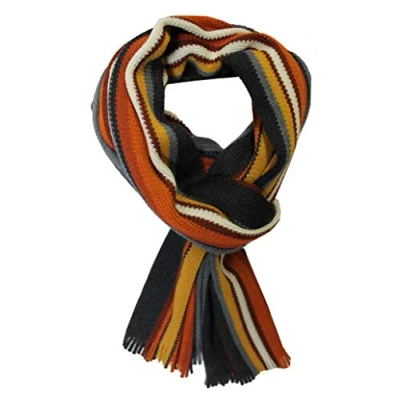 Image of Rotfuchs Red Fox Knit Scarf Men&#039;s Warm &amp; Soft Unisex Wool Striped Multi Multicolor (Orange Gray / 200 x 30 cm)
