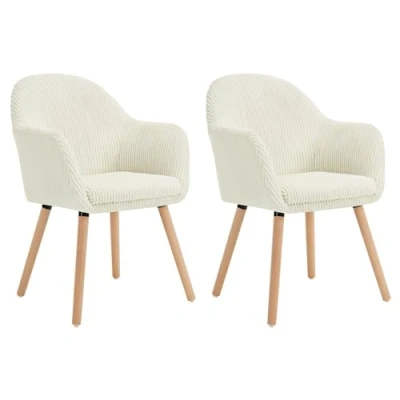 Image of WOLTU Dining Chairs Set of 2, Kitchen Armchairs Accent with Solid Wood Legs, Backrest, Armrests, Upholstered Seat for Living Room Bedroom Lounge Office, Corduroy Cream EZS26cm 2