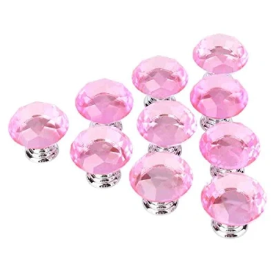Image of Door Knobs,10Pcs 30mm Cabinet Knobs Diamond Crystal Glass Knob Cupboard Drawer Pull Handle with Screw for Home Kitchen Wardrobe Pink