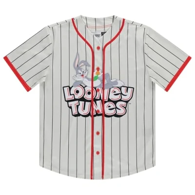 Image of Looney Tunes Mens Baseball Jersey Lola Bunny, Tweety, Bugs and Taz Mesh Button Down Jersey, Silver, Large