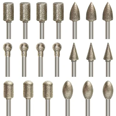 Image of 20Pcs Diamond Grinding Bit Set Stone Carving Burr Bits Compatible with Dremel Rotary Tool Accessories YURINWOO 3mm Shank Drill for Grinding,Stone Glass Ceramics Carving,Polishing