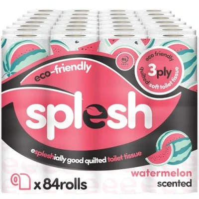 Image of Splesh by Cusheen 3 ply Toilet Roll Watermelon Fragrance (84 Pack) Soft, Quilted Bulk Rolls, Tissue and Loo Rolls Eco Friendly Paper Sustainably Crafted in The UK