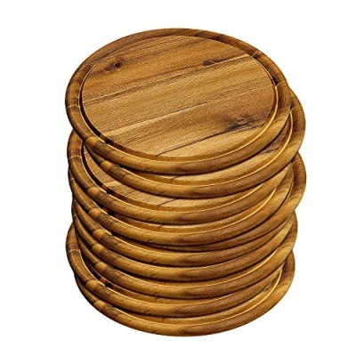 Image of Kesper 28442 Meat Plates Diameter 25 cm FSC Certified Acacia Wood / Wooden Pizza Chopping Boards Set of 10