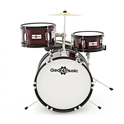 Image of Junior 3 Piece Drum Kit for Kids Age 5 10 by Gear4music Wine Red