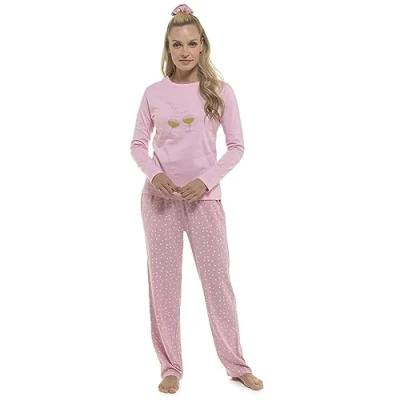Image of Evotex Trading Ladies Champagne Pyjamas Top And Bottoms PJ Set Pink Size 8/10