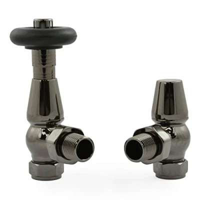 Image of Hot Flow Jordan Traditional Thermostatic Radiator Valve (Angled TRV) (Black Nickel)