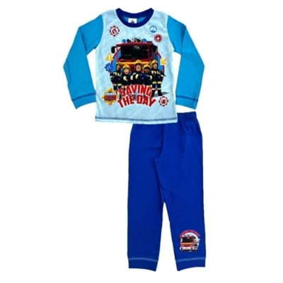 Image of Fireman Sam Kids Pyjamas Play 2 3 Years, PJ’s Nightwear Blue