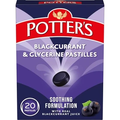 Image of Potter&#039;s Blackcurrant &amp; Glycerine Pastilles, 20 Pastilles
