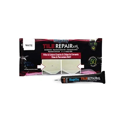 Image of MagicEzy Tile RepairEzy (White) Ceramic Chip Repair Filler Porcelain Crack Kit Gap Putty Bathroom Floor Tiles, Counter Tops Wall Touch Up Pen