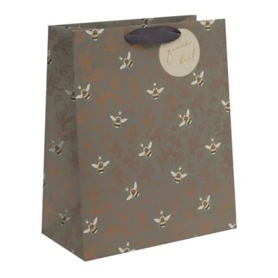 Image of Glick Luxury Large Gift Bag, Queen Bee, Recyclable Bag for Birthdays &amp; Celebrations, 315 x 260 135 mm, White Gold