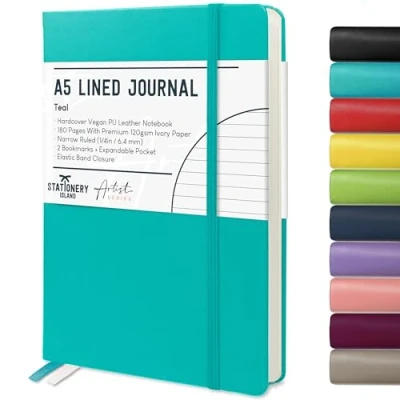 Image of STATIONERY ISLAND A5 Lined Notebook, Journal Hardcover with 120gsm Premium Thick Paper, 180 Pages Hardback Ruled Notebook for Writing, Working, Study, Planning, Diary, Journaling