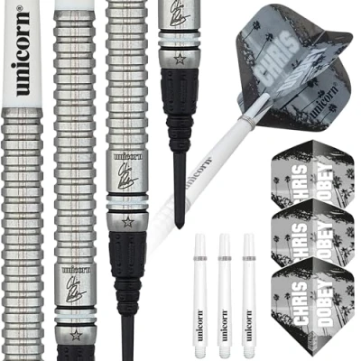 Image of Unicorn Steel Tip Darts Set Chris &#039;Hollywood&#039; Dobey Maestro 90% Natural Tungsten Barrels 20 g