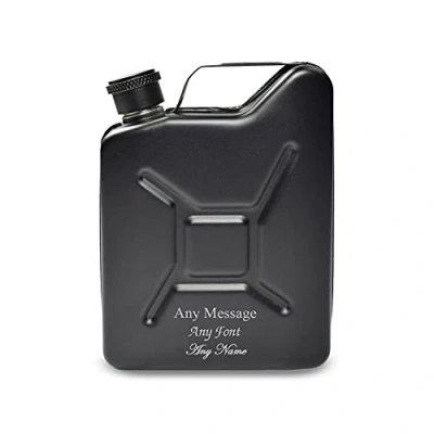 Image of Personalised Engraved Black Jerry Can Hip Flask, Personalise with Any Message for Occasion