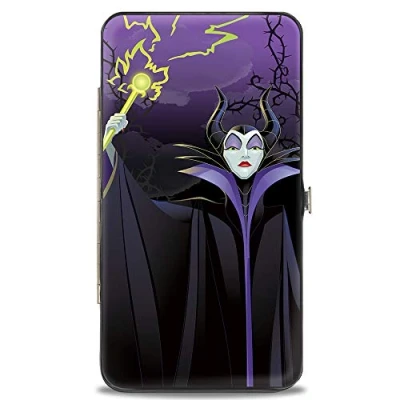 Image of Buckle Down Women&#039;s Wallet, Black with Voilet, 7&quot; x 4&quot;, Hinge Wallet Sleeping Beauty Maleficent
