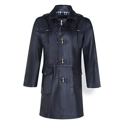Image of Men&#039;s Black Classic 3/4 Leather Duffle Coat L