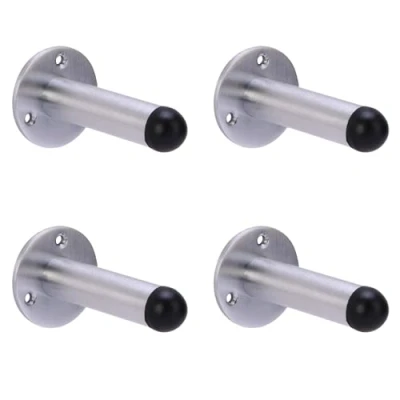 Image of HANDLEZONE® 4 Pack 75mm / 3 inch Projecting Skirting Or Wall Mounted Door Stop, Rubber Buffer Stopper Satin Chrome